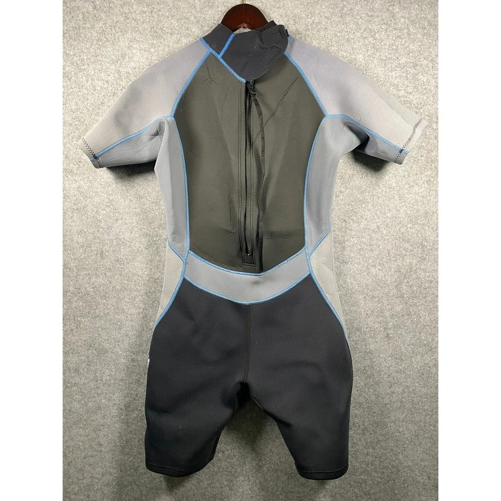 O'Rageous Mens XXL Short Sleeve Springsuit Wetsuit Black Grey Blue Back Zip